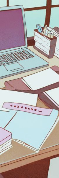 Schreibtisch mit Materialien